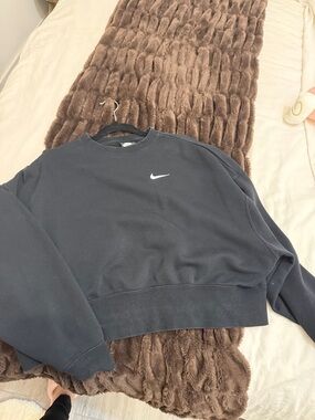 Nike Black Cropped Sweatshirt with White Swoosh